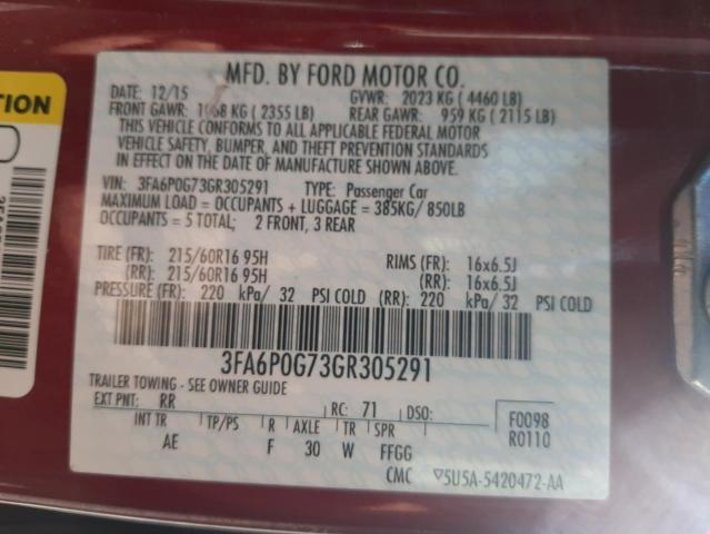Photo 10 from auction – 2016 FORD FUSION S with VIN 3FA6P0G73GR305291