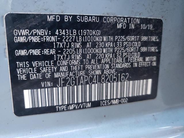 Photo 10 from auction – 2020 SUBARU CROSSTREK with VIN JF2GTAPC4L8205162