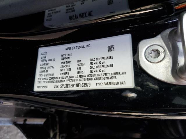 Photo 10 from auction – 2022 TESLA MODEL 3 with VIN 5YJ3E1EB1NF183979