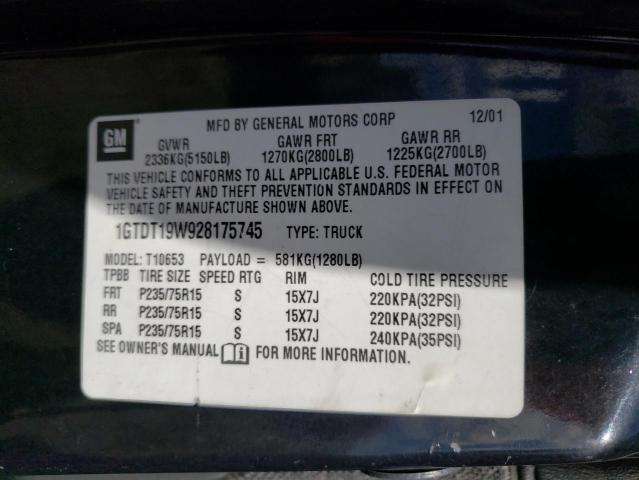 Photo 10 from auction – 2002 GMC SONOMA with VIN 1GTDT19W928175745