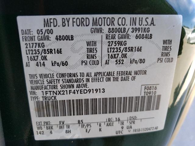 Photo 10 from auction – 2000 FORD F250 SUPER with VIN 1FTNX21F4YED91913