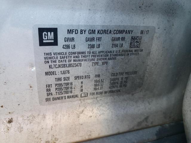 Photo 10 from auction – 2018 CHEVROLET TRAX LS with VIN KL7CJKSBXJB523470