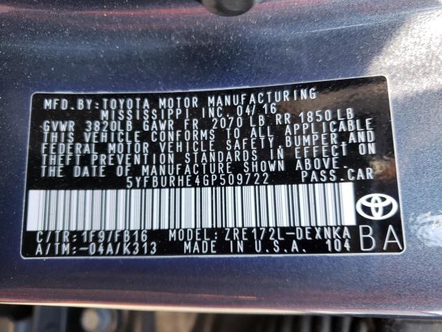 Photo 10 from auction – 2016 TOYOTA COROLLA L with VIN 5YFBURHE4GP509722