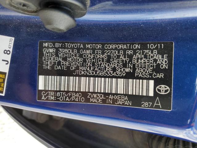 Photo 10 from auction – 2011 TOYOTA PRIUS with VIN JTDKN3DU5B5334359