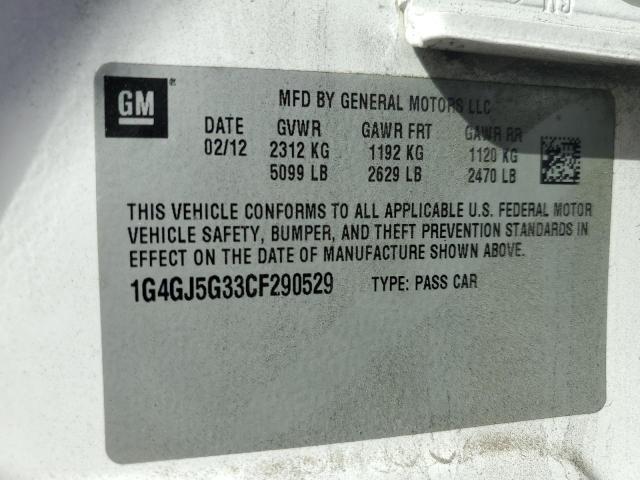 Photo 10 from auction – 2012 BUICK LACROSSE T with VIN 1G4GJ5G33CF290529
