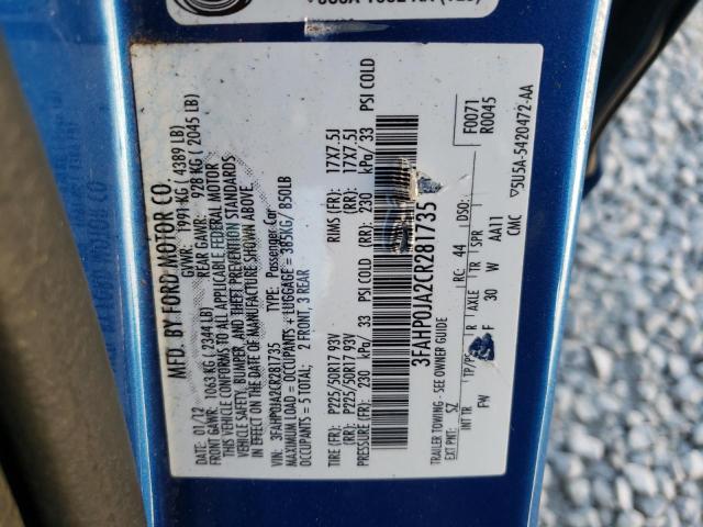 Photo 10 from auction – 2012 FORD FUSION SEL with VIN 3FAHP0JA2CR281735