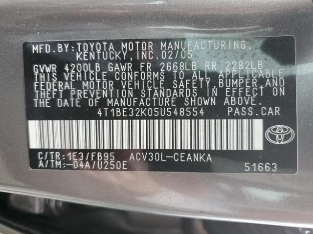 Photo 10 from auction – 2005 TOYOTA CAMRY LE with VIN 4T1BE32K05U548554
