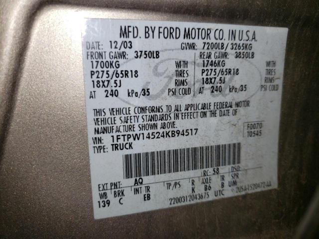 Photo 10 from auction – 2004 FORD F150 SUPER with VIN 1FTPW14524KB94517