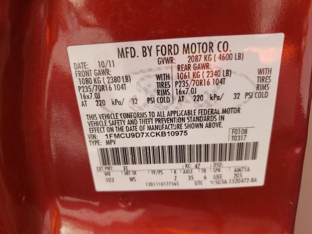 Photo 10 from auction – 2012 FORD ESCAPE XLT with VIN 1FMCU9D7XCKB10975