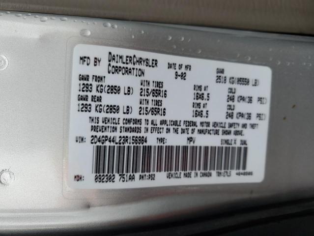 Photo 10 from auction – 2003 DODGE GRAND CARA with VIN 2D4GP44L23R156964