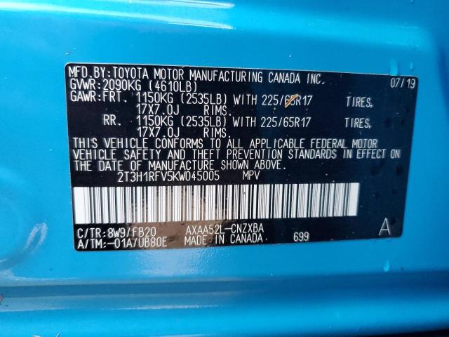 Photo 10 from auction – 2019 TOYOTA RAV4 LE with VIN 2T3H1RFV5KW045005