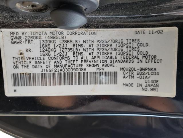Photo 10 from auction – 2003 TOYOTA HIGHLANDER with VIN JTEGF21A030090086