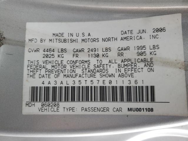 Photo 10 from auction – 2007 MITSUBISHI ECLIPSE SP with VIN 4A3AL35T57E011361