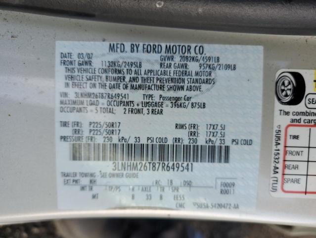 Photo 10 from auction – 2007 LINCOLN MKZ with VIN 3LNHM26T87R649541