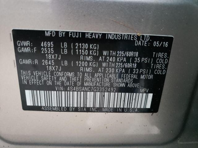 Photo 10 from auction – 2016 SUBARU OUTBACK 2. with VIN 4S4BSANC7G3352492