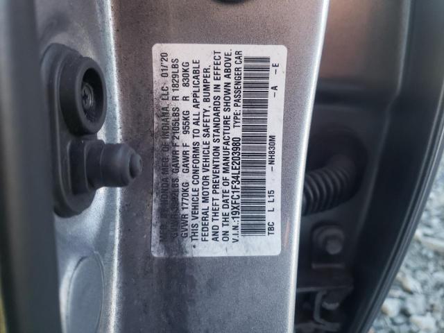 Photo 10 from auction – 2020 HONDA CIVIC with VIN 19XFC1F34LE203980