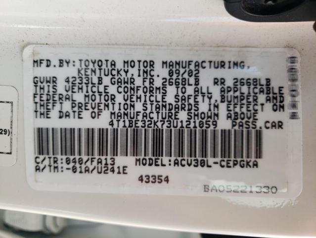 Photo 10 from auction – 2003 TOYOTA CAMRY LE with VIN 4T1BE32K73U121059