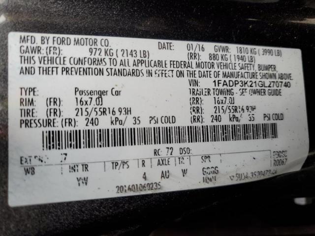Photo 10 from auction – 2016 FORD FOCUS SE with VIN 1FADP3K21GL270740