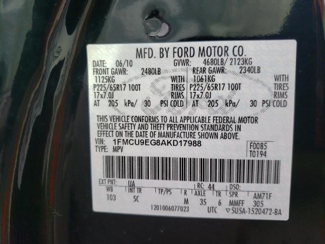 Photo 10 from auction – 2010 FORD ESCAPE LIM with VIN 1FMCU9EG8AKD17988
