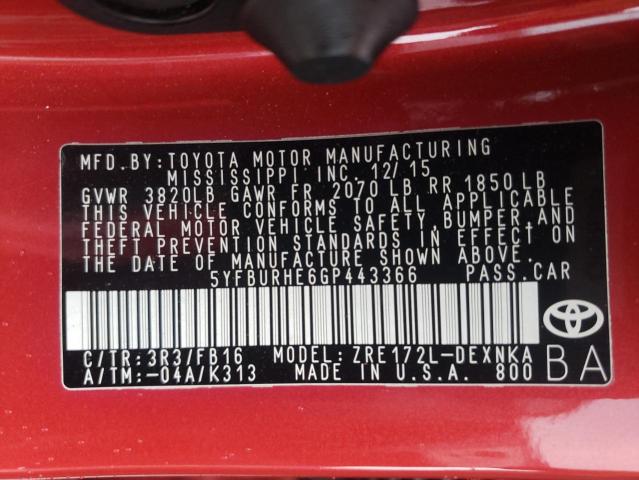 Photo 10 from auction – 2016 TOYOTA COROLLA L with VIN 5YFBURHE6GP443366
