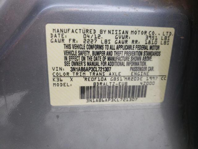 Photo 10 from auction – 2012 NISSAN SENTRA with VIN 3N1AB6AP3CL721307