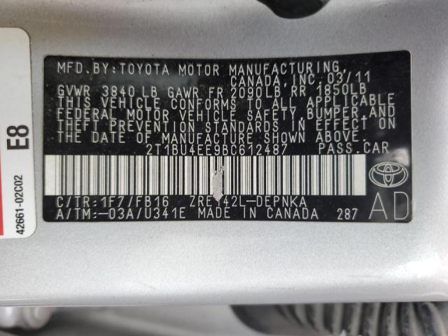 Photo 10 from auction – 2011 TOYOTA COROLLA BA with VIN 2T1BU4EE9BC612487