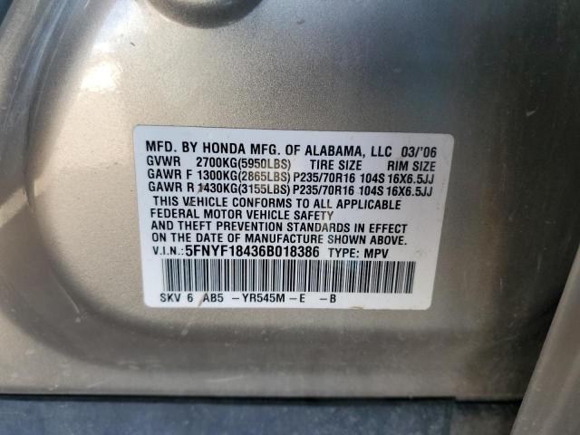 Photo 10 from auction – 2006 HONDA PILOT EX with VIN 5FNYF18436B018386