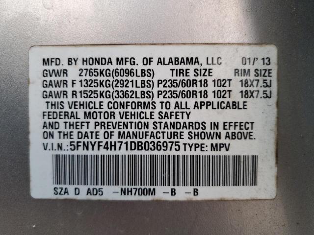 Photo 10 from auction – 2013 HONDA PILOT EXLN with VIN 5FNYF4H71DB036975