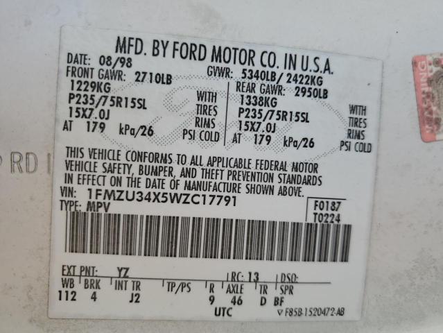 Photo 10 from auction – 1998 FORD EXPLORER S with VIN 1FMZU34X5WZC17791