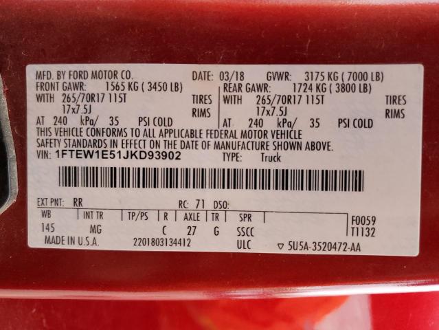 Photo 10 from auction – 2018 FORD F150 SUPER with VIN 1FTEW1E51JKD93902