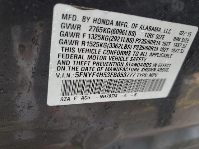 Photo 10 from auction – 2015 HONDA PILOT EXL with VIN 5FNYF4H53FB053777