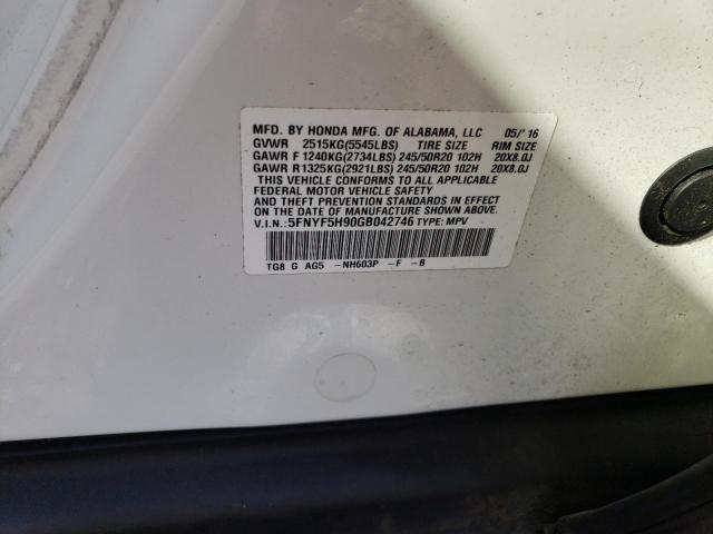 Photo 10 from auction – 2016 HONDA PILOT TOUR with VIN 5FNYF5H90GB042746