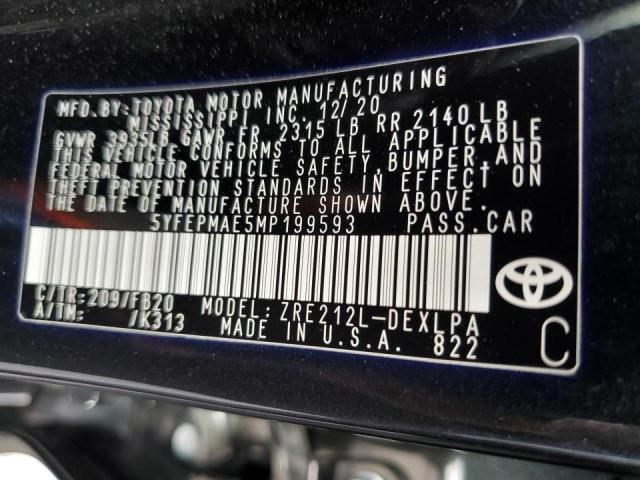 Photo 10 from auction – 2021 TOYOTA COROLLA LE with VIN 5YFEPMAE5MP199593