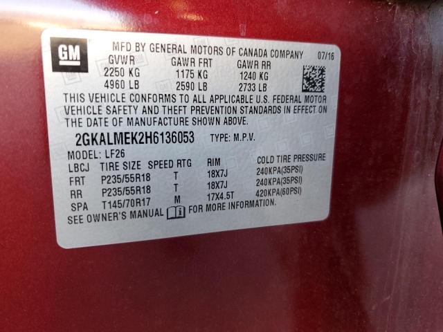 Photo 10 from auction – 2017 GMC TERRAIN SL with VIN 2GKALMEK2H6136053