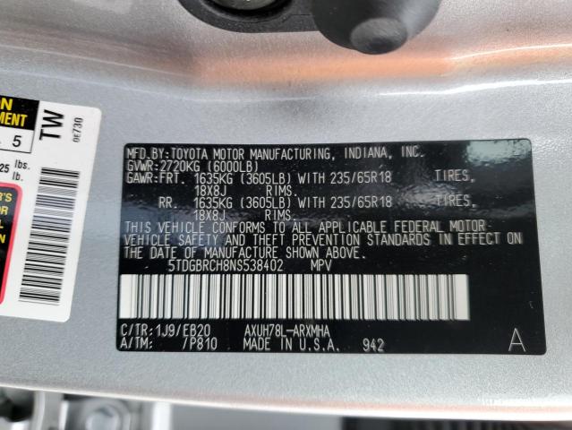 Photo 10 from auction – 2022 TOYOTA HIGHLANDER with VIN 5TDGBRCH8NS538402