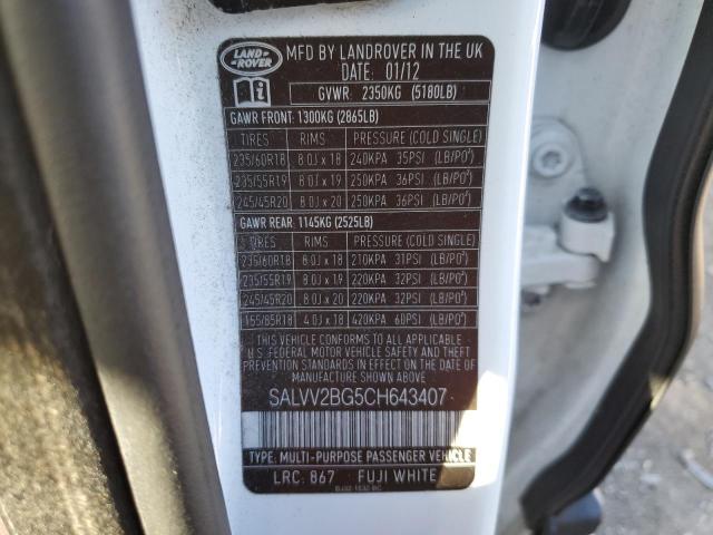 Photo 10 from auction – 2012 LAND ROVER RANGE ROVE with VIN SALVV2BG5CH643407