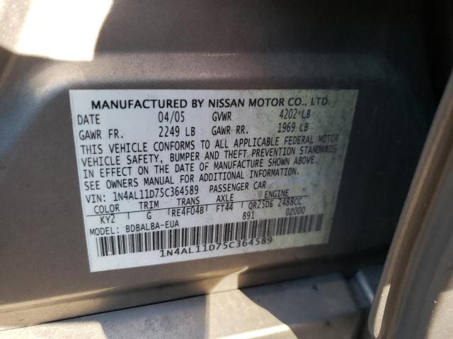 Photo 10 from auction – 2005 NISSAN ALTIMA S with VIN 1N4AL11D75C364589