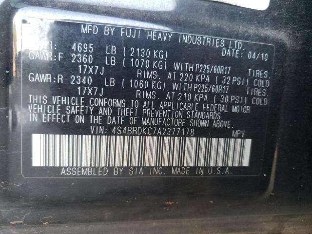 Снимка 10 от търг – 2010 SUBARU OUTBACK 3. с VIN 4S4BRDKC7A2377178