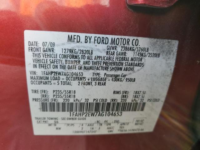 Photo 10 from auction – 2010 FORD TAURUS SEL with VIN 1FAHP2EW7AG104653