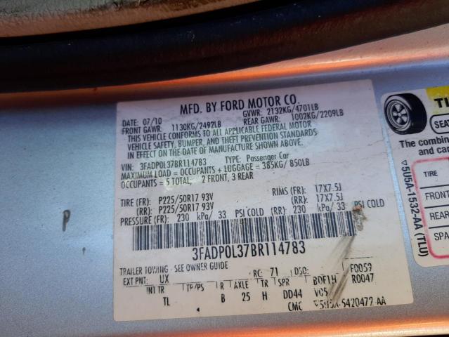 Photo 10 from auction – 2011 FORD FUSION HYB with VIN 3FADP0L37BR114783