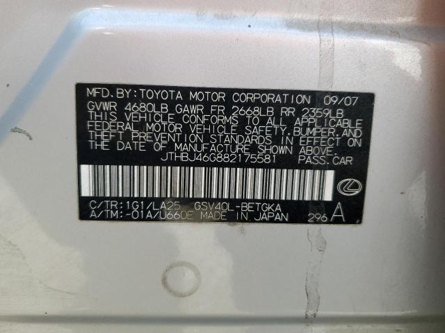Photo 10 from auction – 2008 LEXUS ES 350 with VIN JTHBJ46G882175581