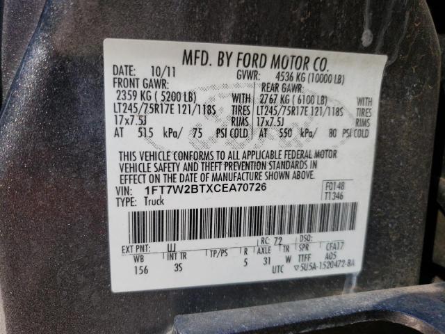 Photo 10 from auction – 2012 FORD F250 SUPER with VIN 1FT7W2BTXCEA70726