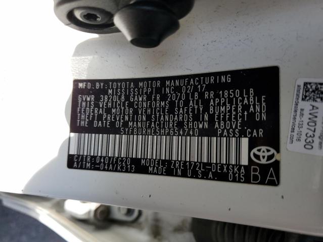 Photo 10 from auction – 2017 TOYOTA COROLLA L with VIN 5YFBURHE5HP654740