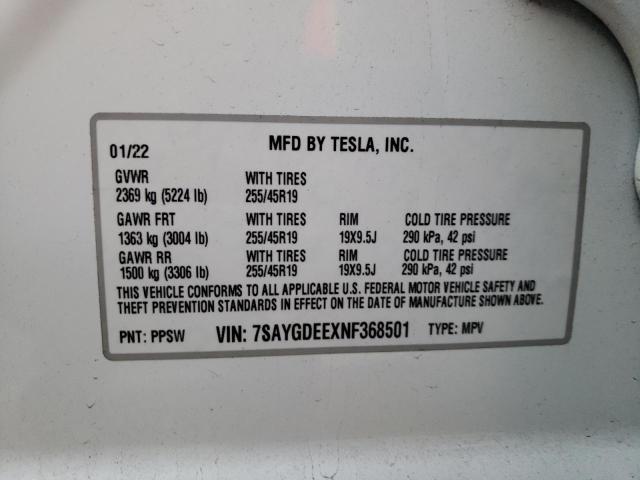 Photo 10 from auction – 2022 TESLA MODEL Y with VIN 7SAYGDEEXNF368501