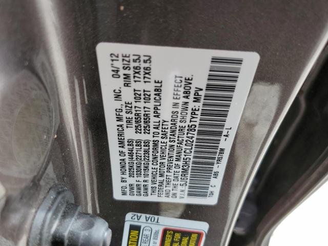 Photo 10 from auction – 2012 HONDA CR-V EX with VIN 5J6RM3H51CL024785