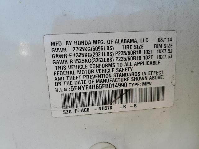 Photo 10 from auction – 2015 HONDA PILOT EXL with VIN 5FNYF4H65FB014990