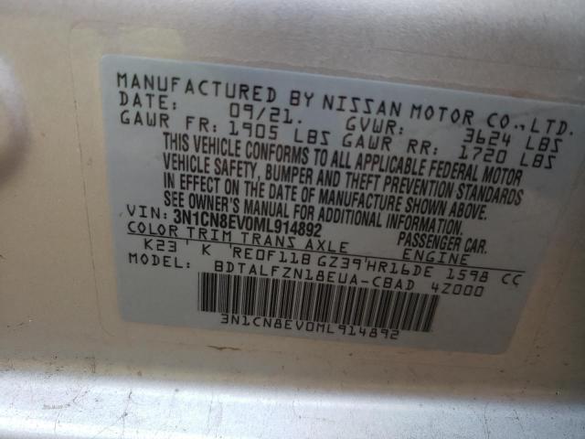 Photo 10 from auction – 2021 NISSAN VERSA SV with VIN 3N1CN8EV0ML914892