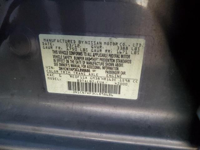 Photo 12 from auction – 2012 NISSAN VERSA S with VIN 3N1CN7AP3CL898686