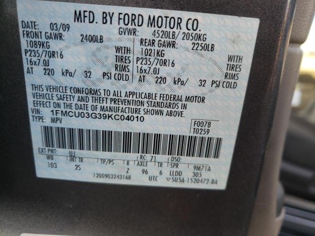 Photo 10 from auction – 2009 FORD ESCAPE XLT with VIN 1FMCU03G39KC04010
