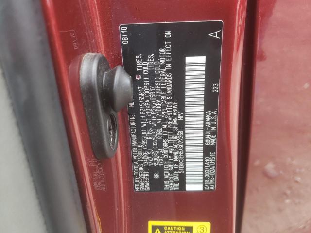 Photo 10 from auction – 2010 TOYOTA HIGHLANDER with VIN 5TDKK3EH5AS022268